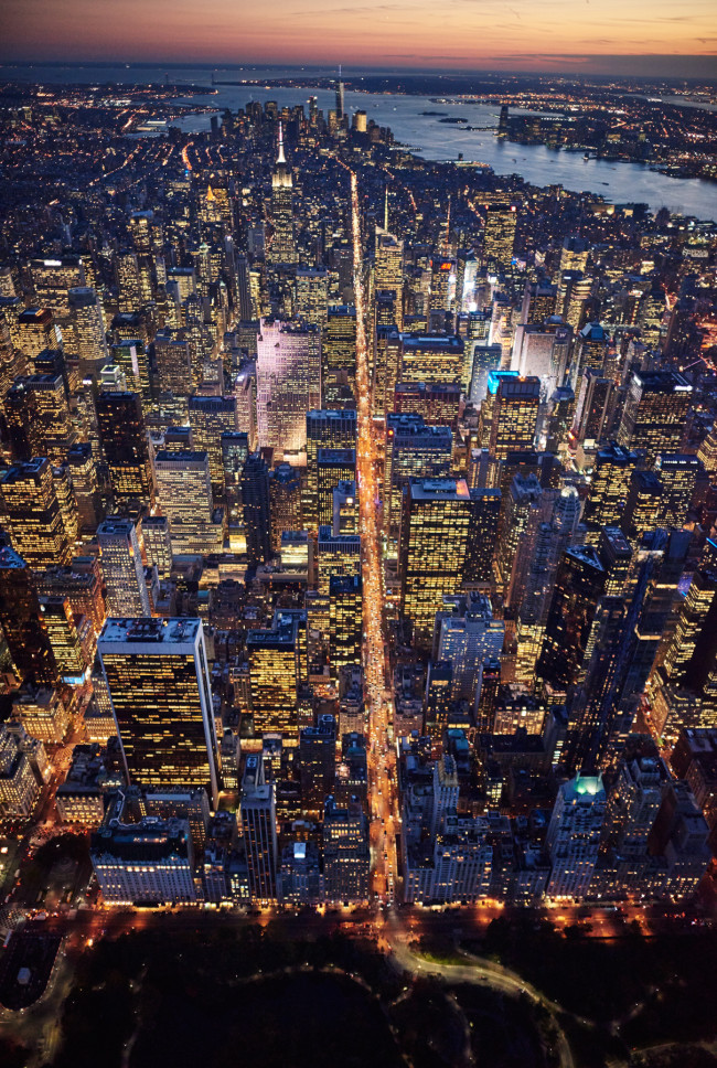 Aerial of Manhattan, New York City GPS DATA of shot location. LAT: LONG:
