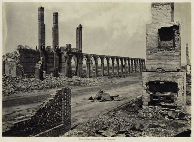 George N. Barnard, Ruins of the Railroad Depot, Charleston, South Carolina, from Photographic Views of Sherman's Campaign, 1865; albumen print; 10 1/8 x 14 1/4 in. (25.72 x 36.2 cm); Collection of the Sack Photographic Trust